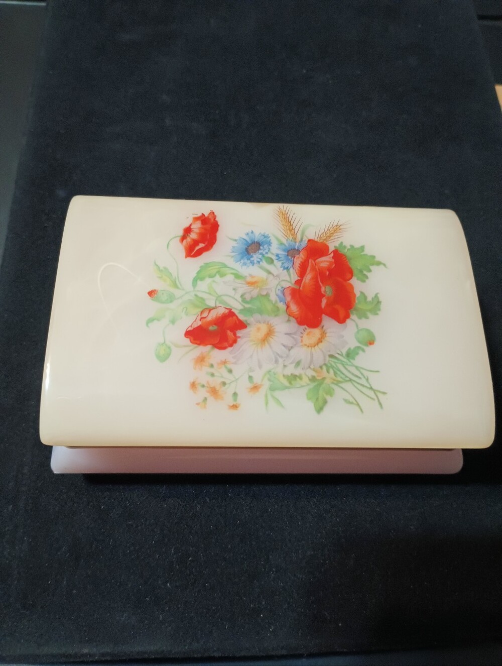Vintage Lucite Trinket Box. Floral Top. Pink Bottom